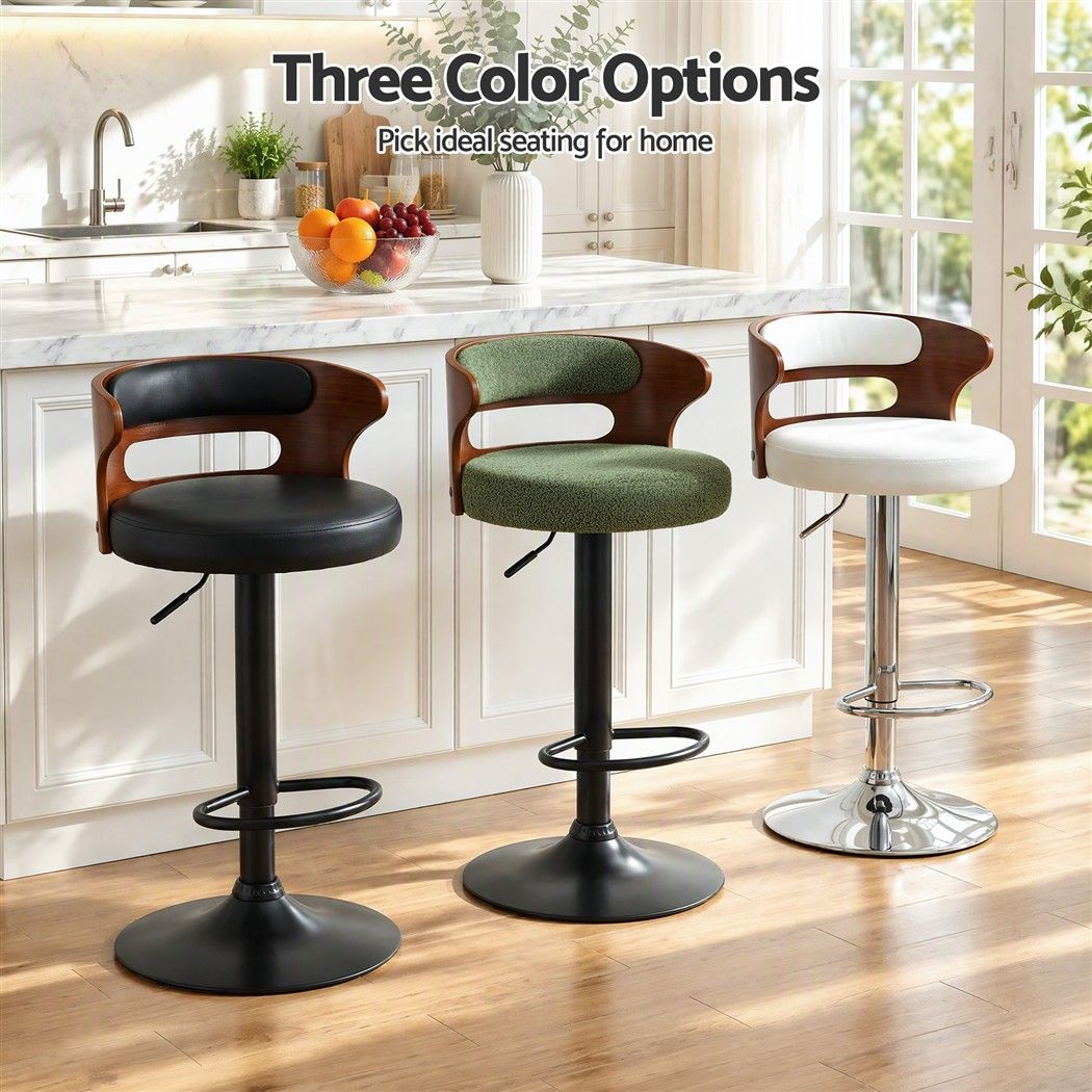 Artiss 4x Bar Stools Counter Chair Kitchen Bentwood Gas Lift PU Leather White