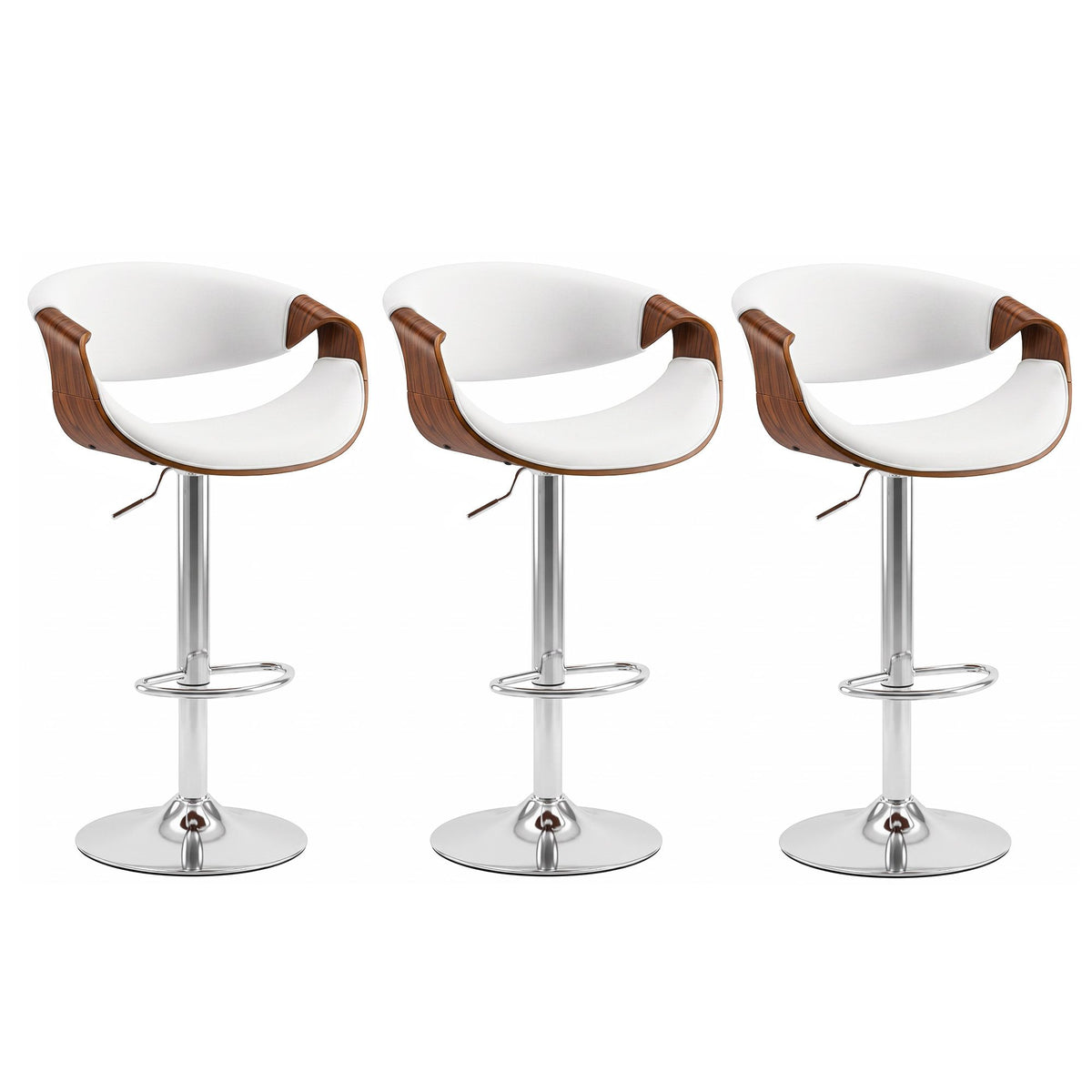 Artiss 3x Bar Stools Counter Chair Ambrus Swivel Adjustable Bentwood PU White