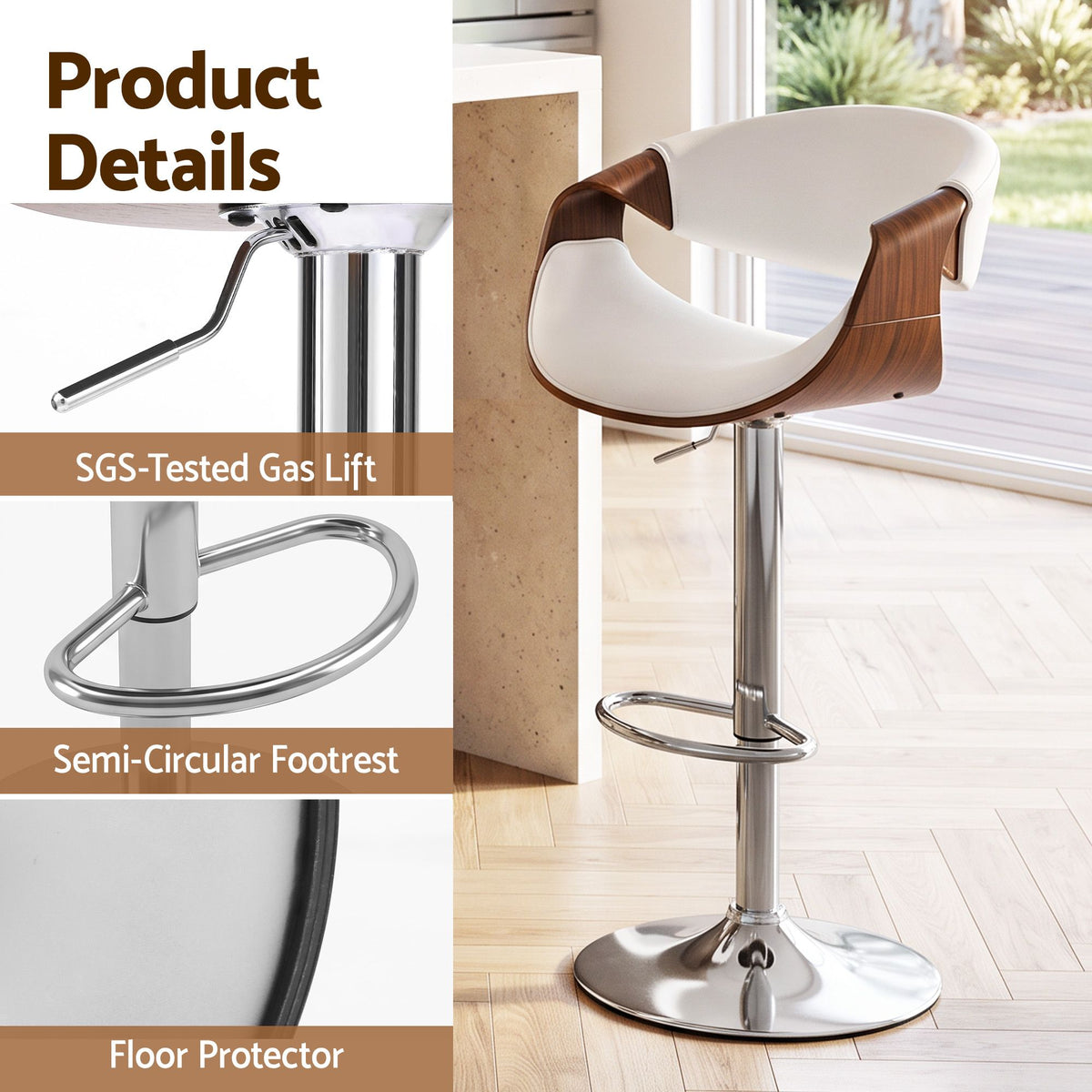 Artiss 4x Bar Stools Counter Chair Ambrus Swivel Adjustable Bentwood PU White