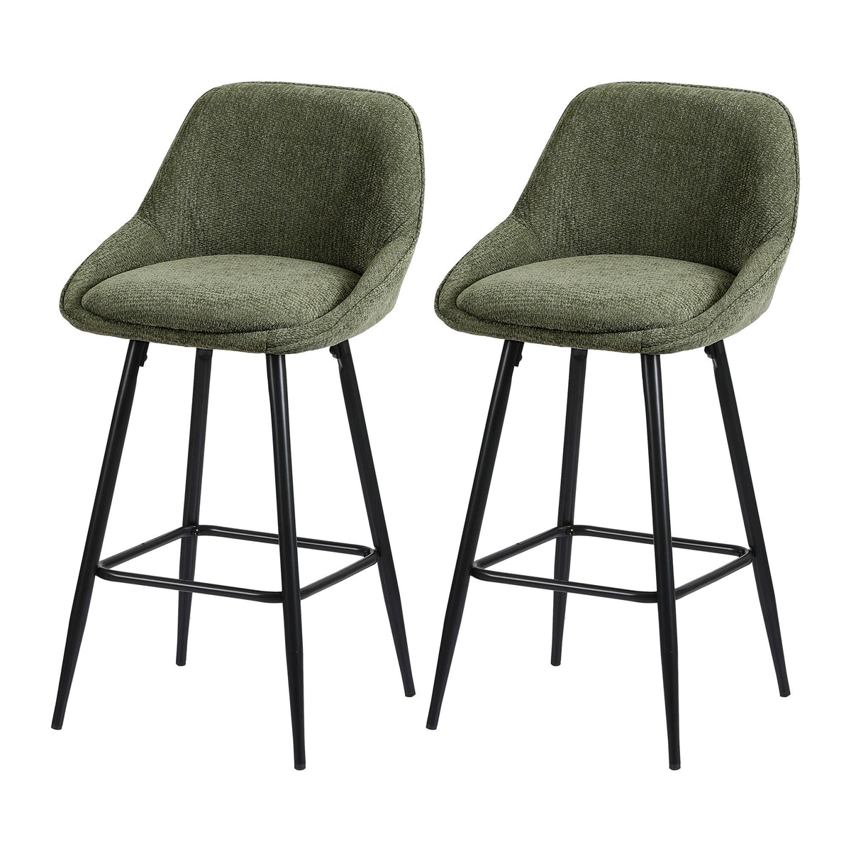 Artiss Bar Stools Set of 2 Linen Upholstered Counter Chairs with Back Padded Seat Green