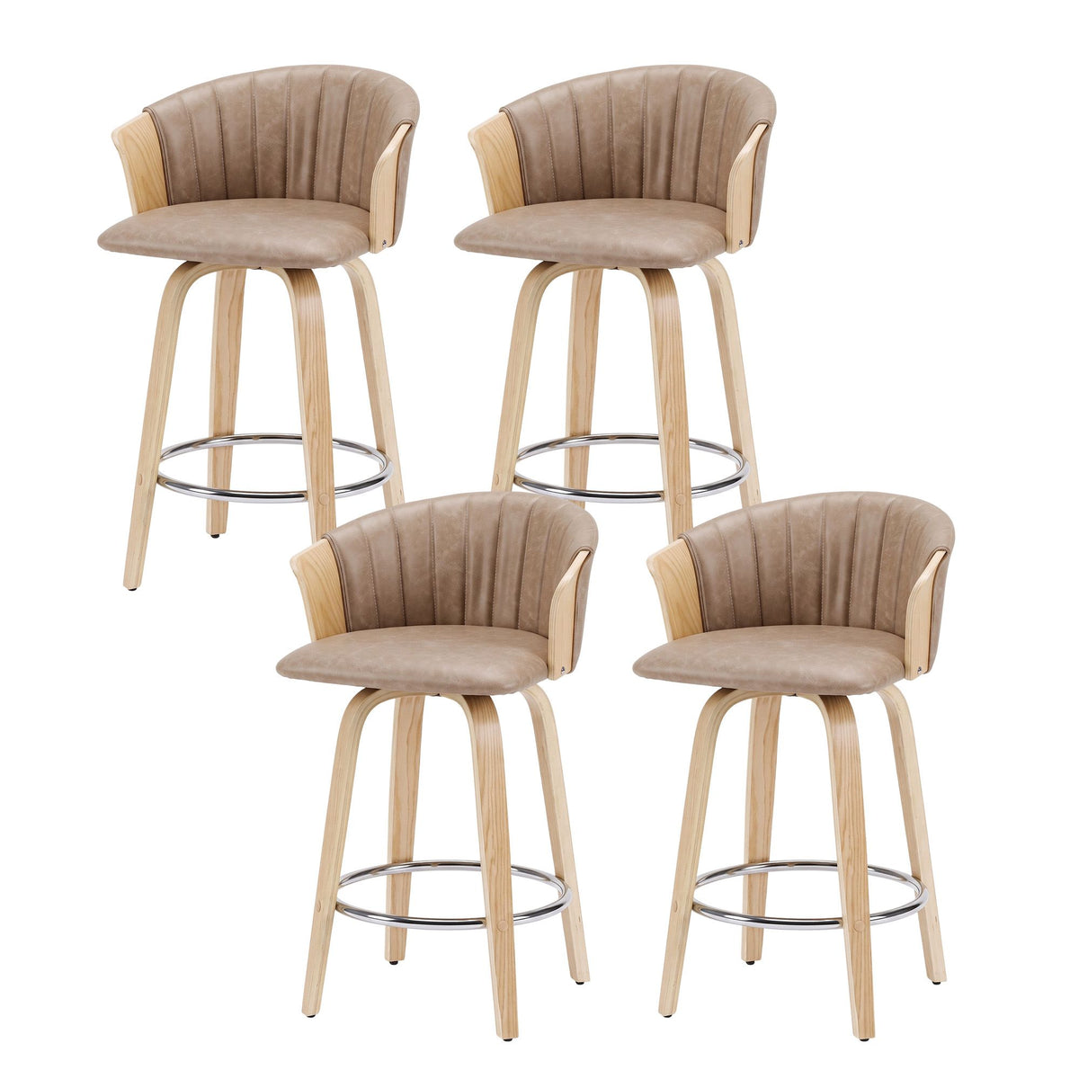 Artiss Wooden Bar Stools Set of 4 Swivel Kitchen Counter Stools Chair 66cm Khaki