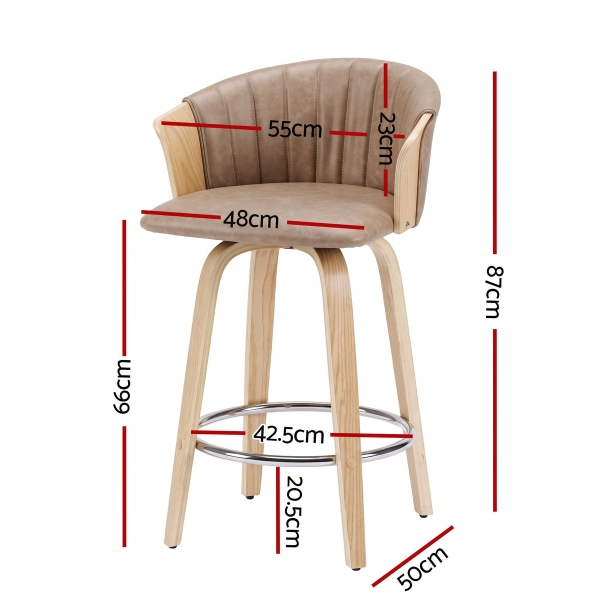 Artiss Wooden Bar Stools Set of 4 Swivel Kitchen Counter Stools Chair 66cm Khaki