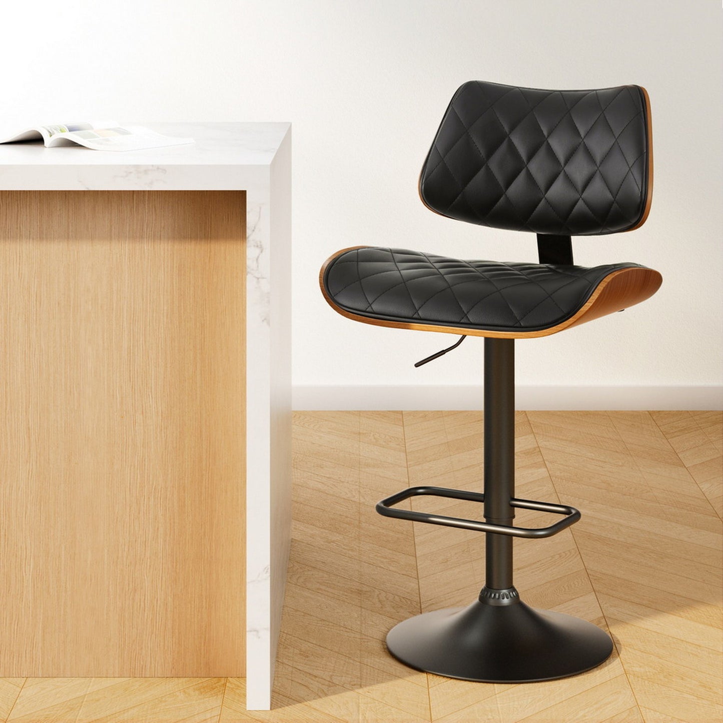 Artiss Bar Stools Kitchen Dining Chairs Gas Lift Stool Wooden Leather Black