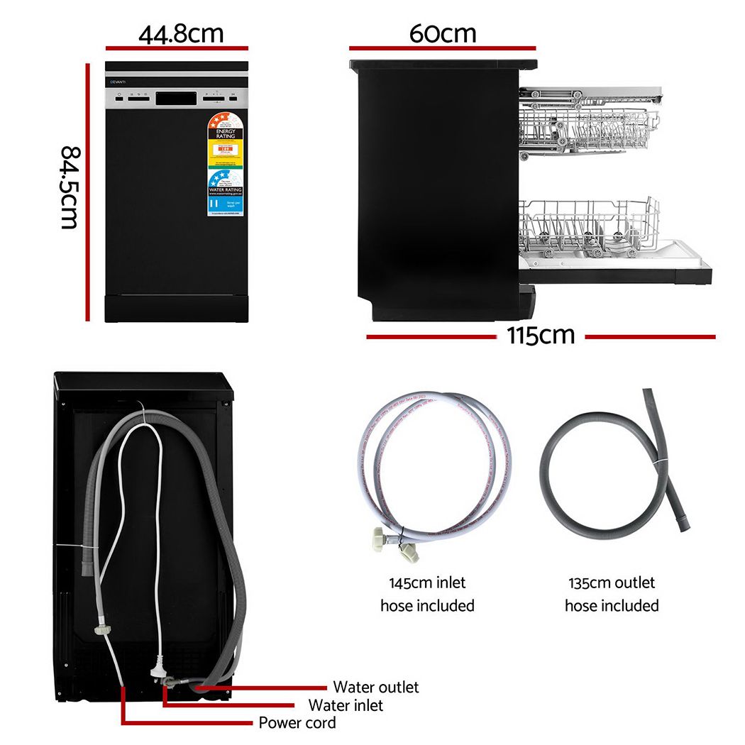 Devanti 10 Place Settings Freestanding Dishwasher Black