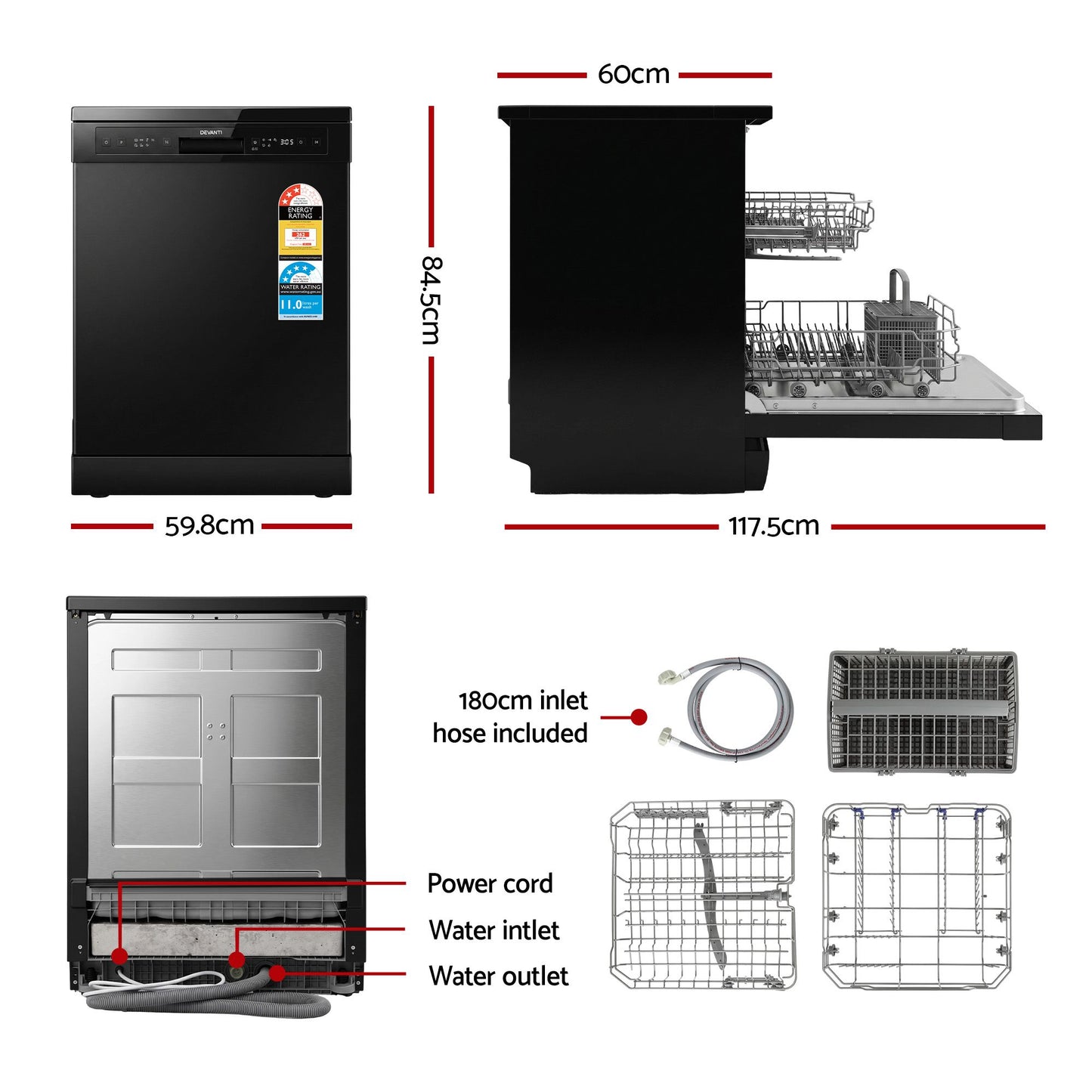 Devanti 12 Place Settings Dishwasher 55cm Freestanding Benchtop Built-In