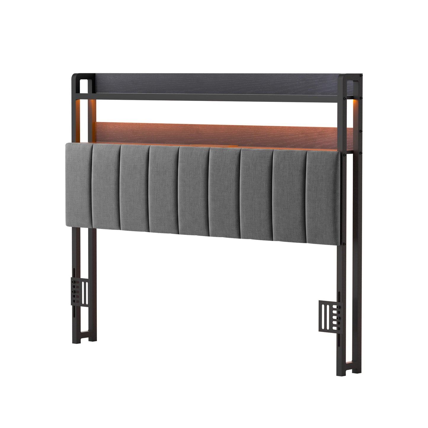 Artiss Double Headboard Charging Station Storage LED Light Grey Upholstered