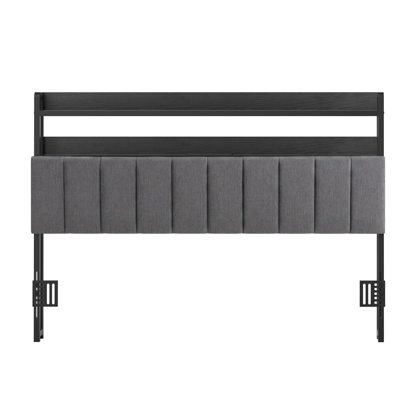 Artiss Queen Headboard Charging Station Storage LED Light Grey Upholstered