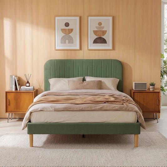 Artiss Double Bed Frame, Green Fabric, Padded Headboard, 300kg Capacity