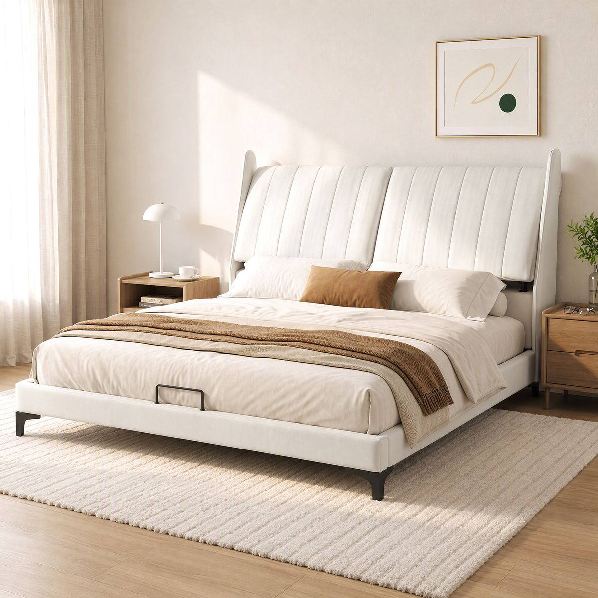 Artiss King Size Bed Frame with Adjustable Headboard, PU Leather