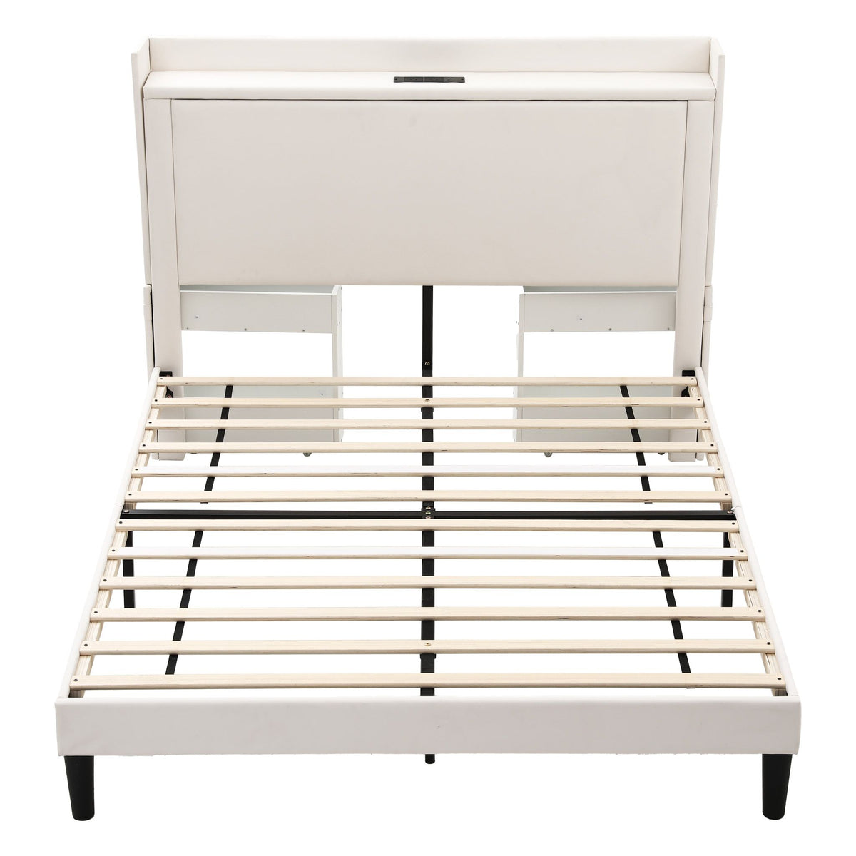Artiss Queen Bed Frame with USB Charging and Side Storage Shelves Beige