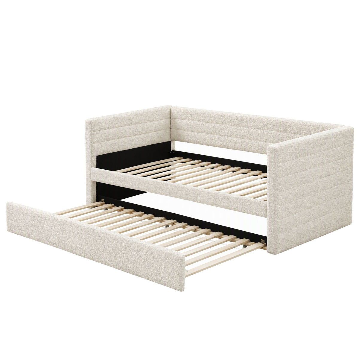 Artiss Single Daybed with Trundle, Boucle Upholstered Bed Frame Guest Bed