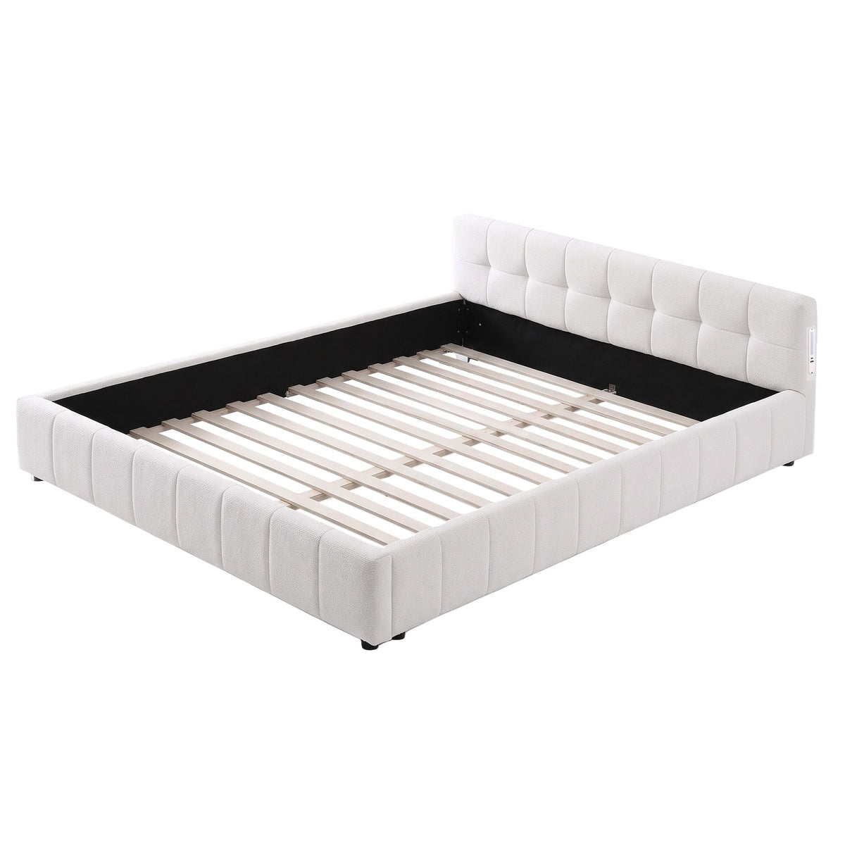Artiss Double Bed Frame with Charging, LED Lights & Tufted Headboard