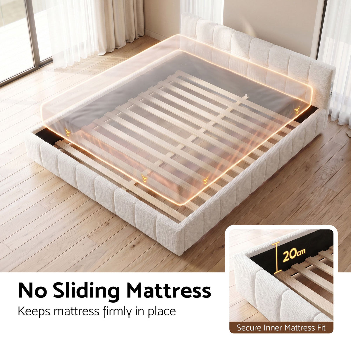 Artiss Double Bed Frame with Charging, LED Lights & Tufted Headboard