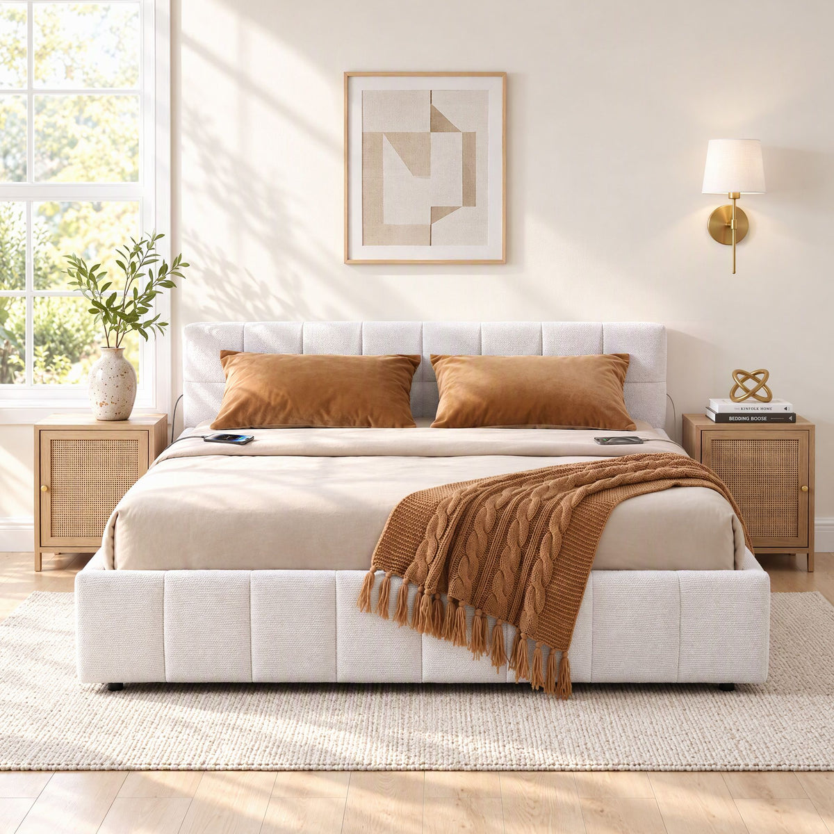 Artiss Queen Bed Frame with Charging, LED Lights & Tufted Headboard