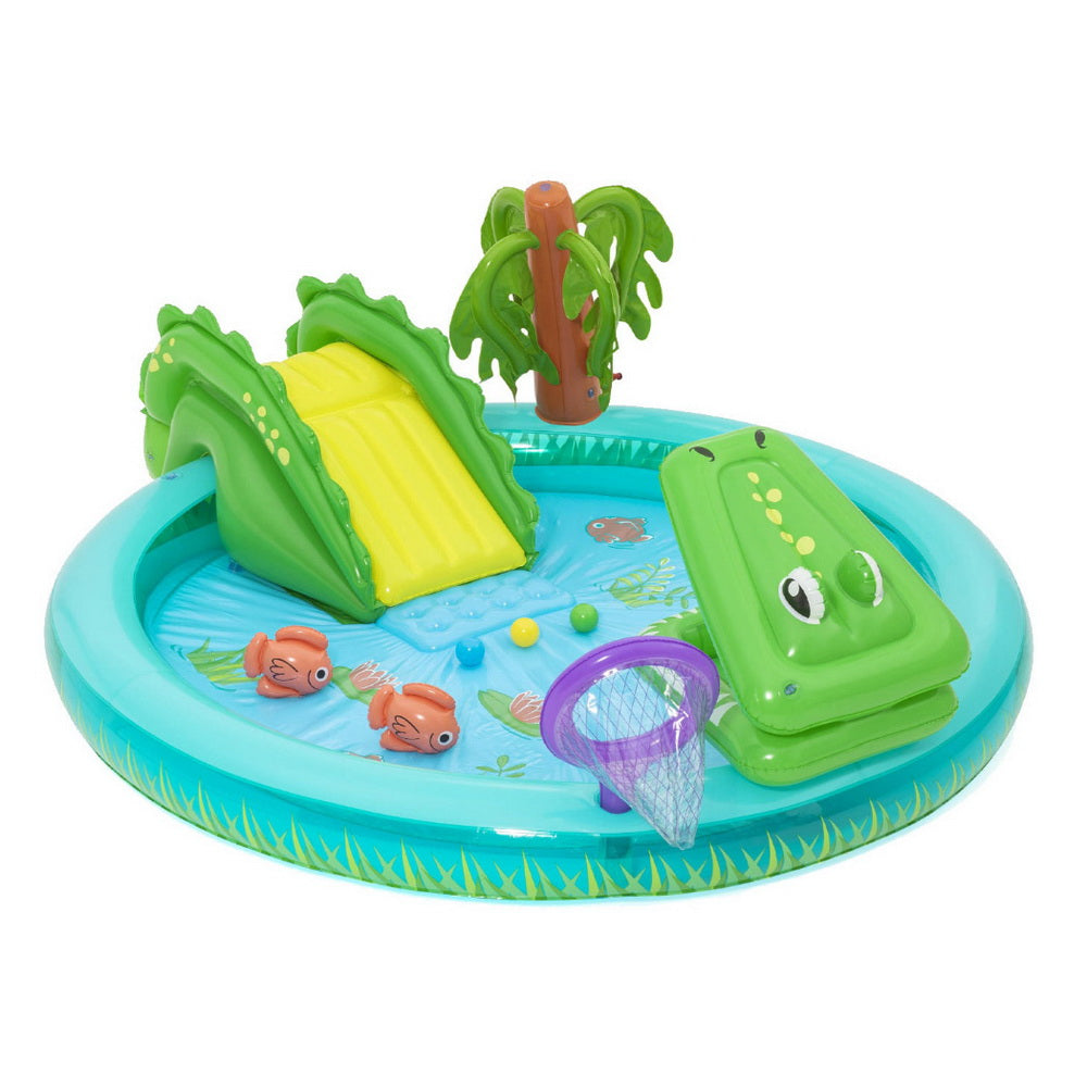 Bestway Kids Inflatable Splash Play Pool with Slide Ball Crocodile Fishing Net