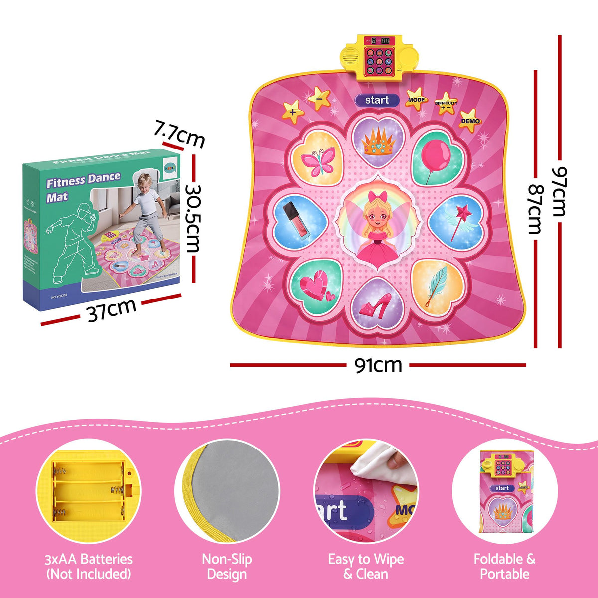 Keezi Dance Mat for Kids Age 3-12 Electronic Dance Game Pad Toy with 3 Game Modes, Pink