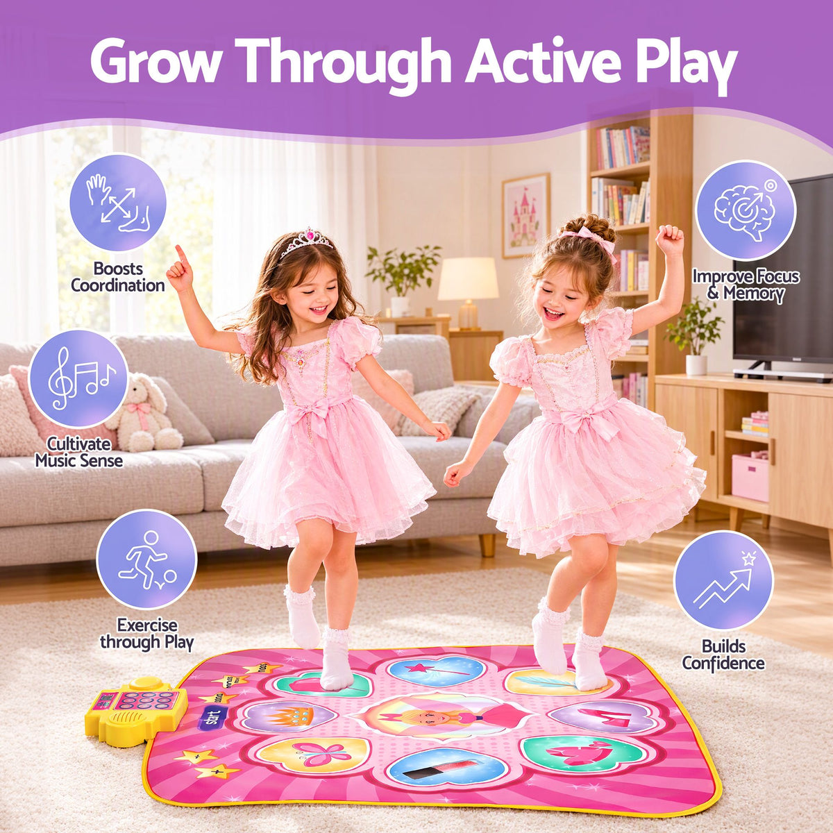 Keezi Dance Mat for Kids Age 3-12 Electronic Dance Game Pad Toy with 3 Game Modes, Pink