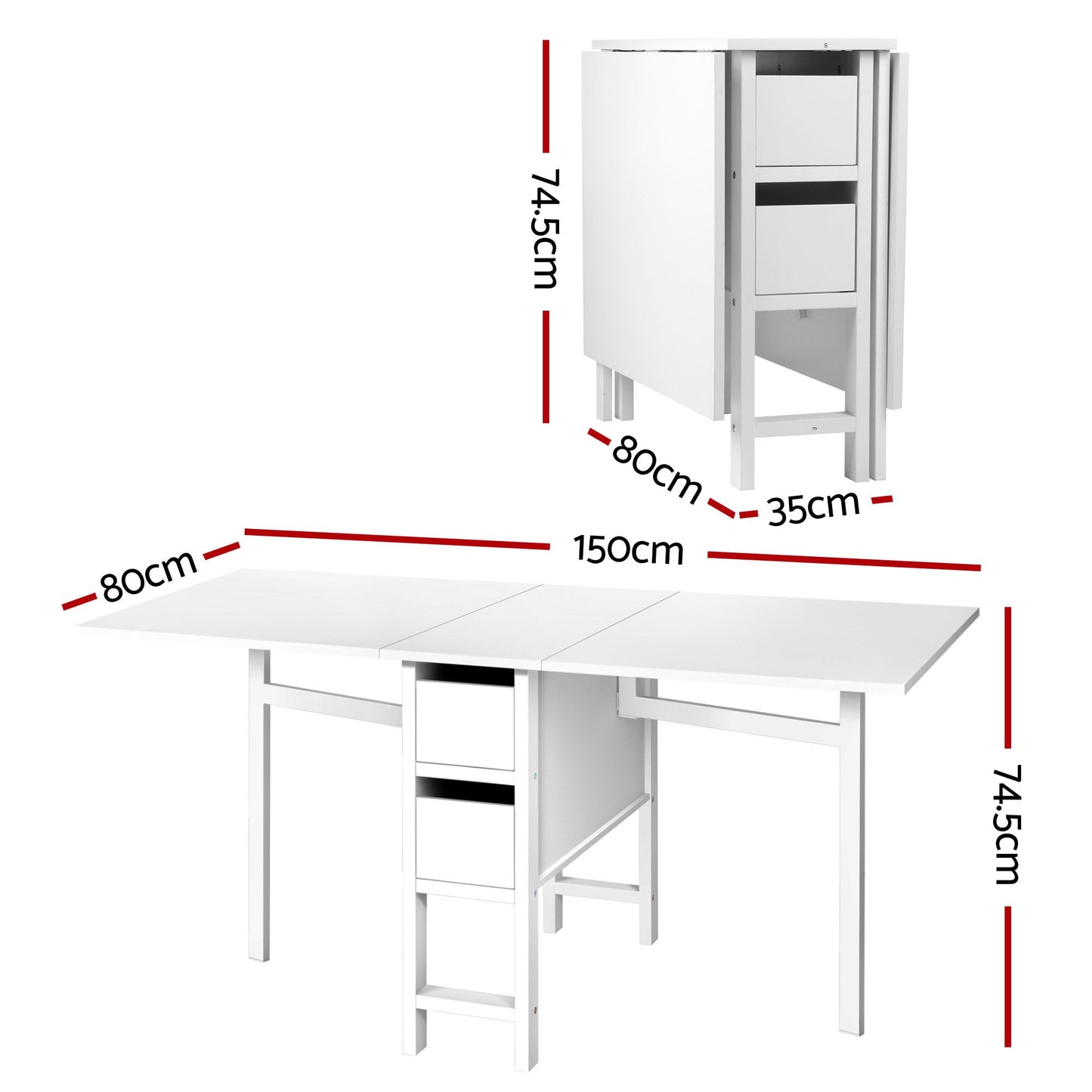 Artiss Dining Table and Chairs Set 5pcs Foldable Kitchen Furniture with 2 Drawers Black and White
