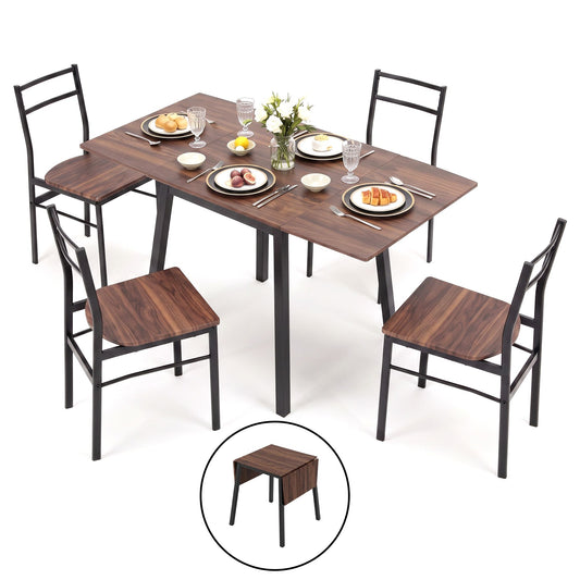 Artiss Essgruppe mit ausziehbarem Klapptisch, 5-teilig, 60-120 cm, braun