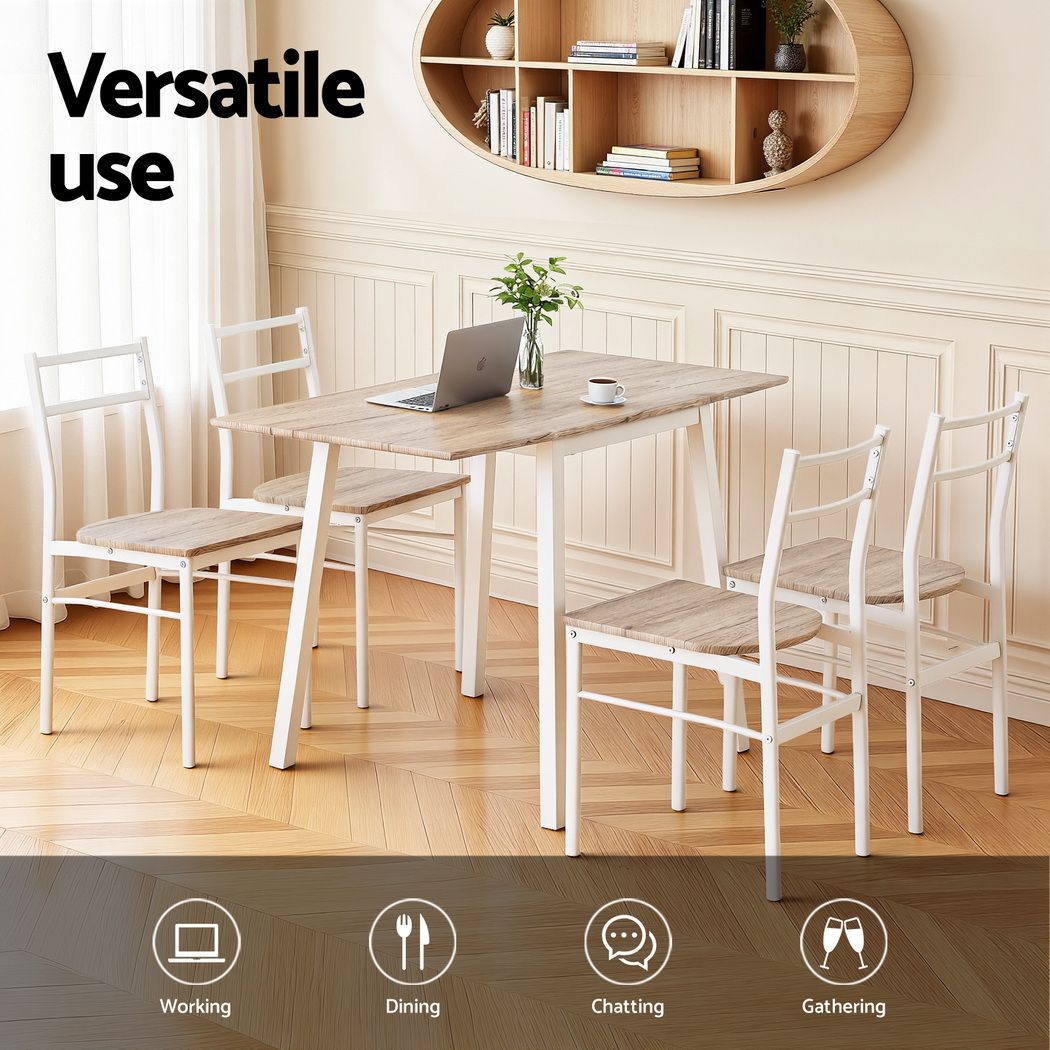 Artiss Dining Table and Chairs Set 5pcs with Extendable 60-120cm Drop-Leaf Table Natural White