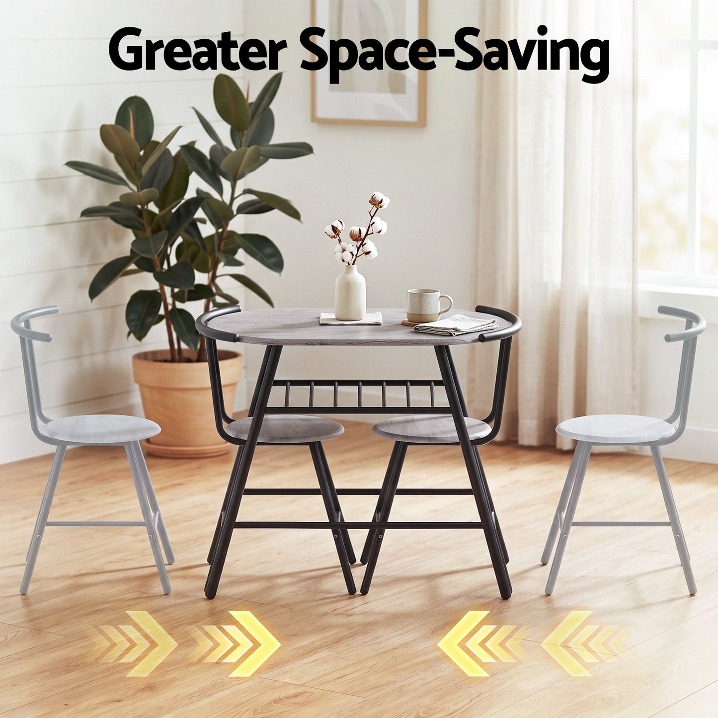 Artiss Oval Dining Table Set 3PC Space-Saving Bistro Kitchen Storage Wine Rack Grey