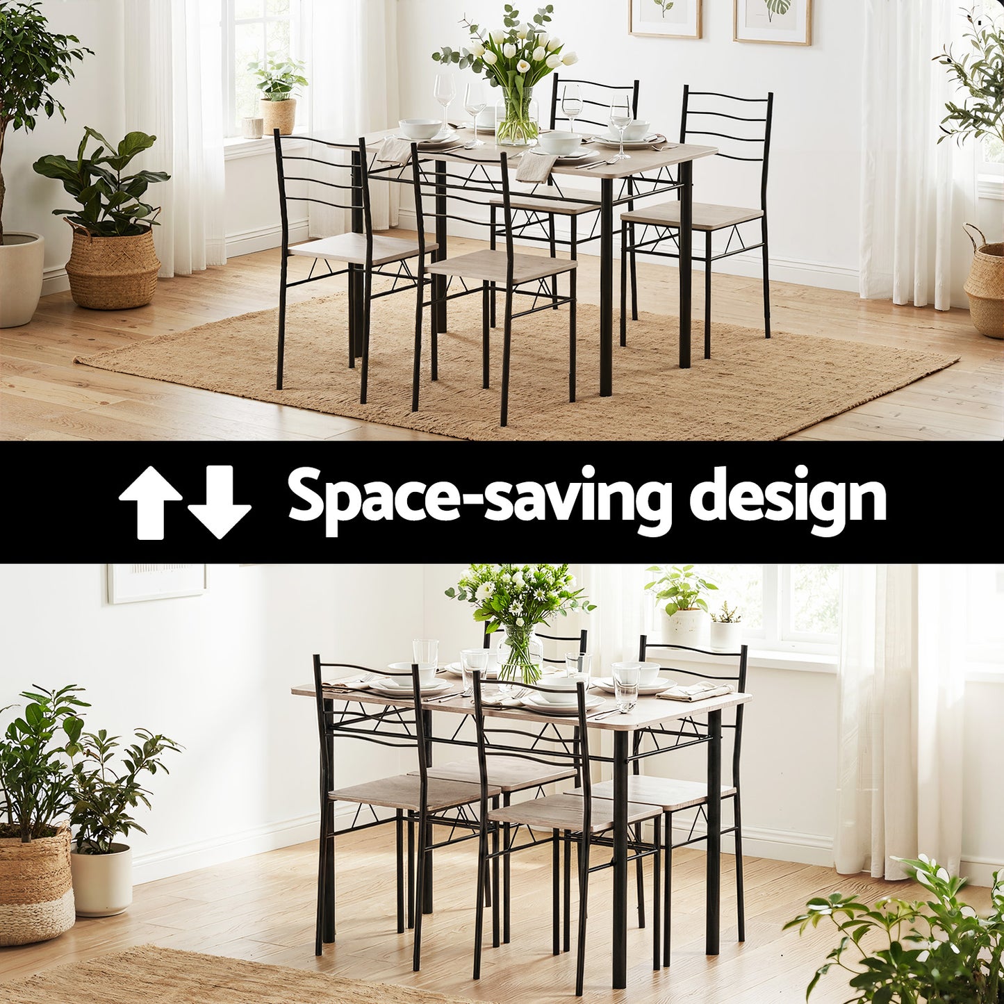 Artiss Dining Table and Chairs Set of 5 Compact Kitchen Furniture Modern Oak