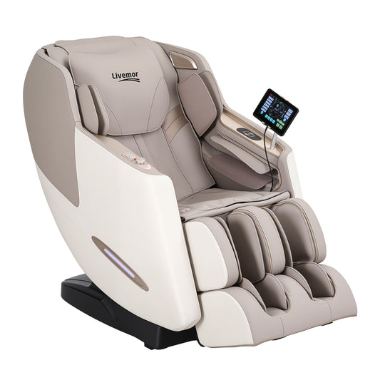 Livemor Elite 4D Massage Chair Recliner, SL Track Zero Gravity & Heat Auto Body Scan, 12 Auto Programs, 3 Zero-G Positions, Foot Rollers, Airbag Compression, Bluetooth Speaker, Wireless Charging
