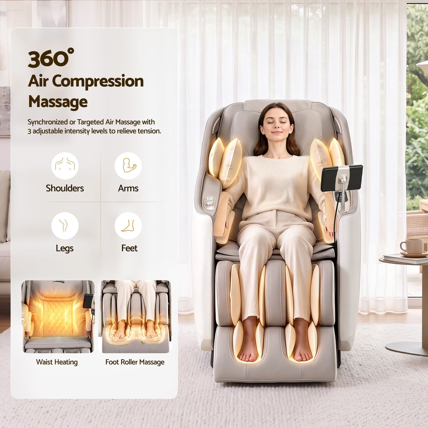 Livemor Elite 4D Massage Chair Recliner, SL Track Zero Gravity & Heat Auto Body Scan, 12 Auto Programs, 3 Zero-G Positions, Foot Rollers, Airbag Compression, Bluetooth Speaker, Wireless Charging