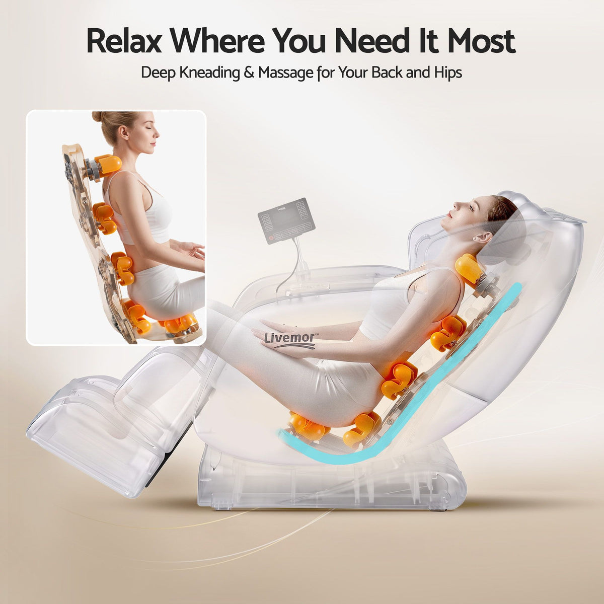 Livemor FLEX Full Body Massage Chair, Zero Gravity, Airbags, Recliner, Dual-Zone Waist & Calf Heat, 5 Auto Programs, 15cm Leg Extension for Different Height, Voice Control, Bluetooth Speakers
