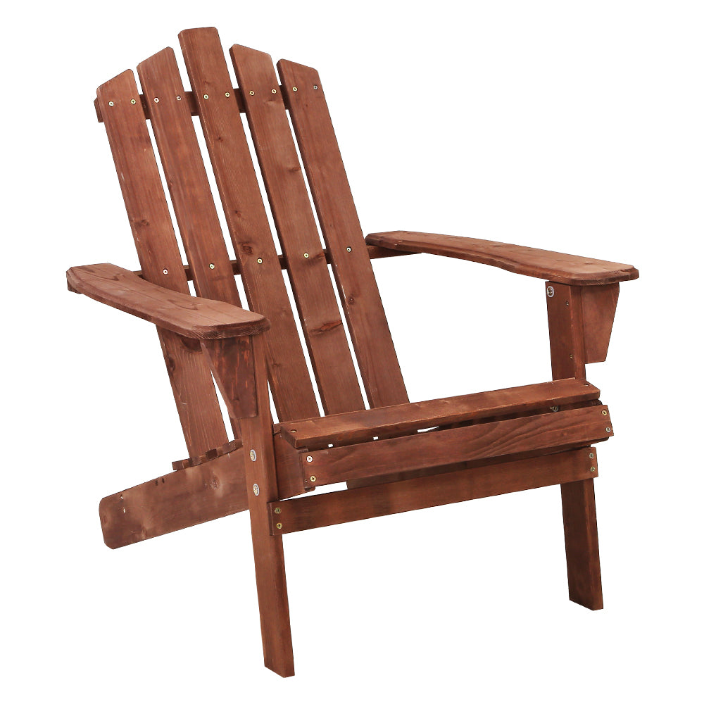 Gardeon Adirondack Outdoor Chairs Wooden Beach Chair Patio Furniture Garden Brown