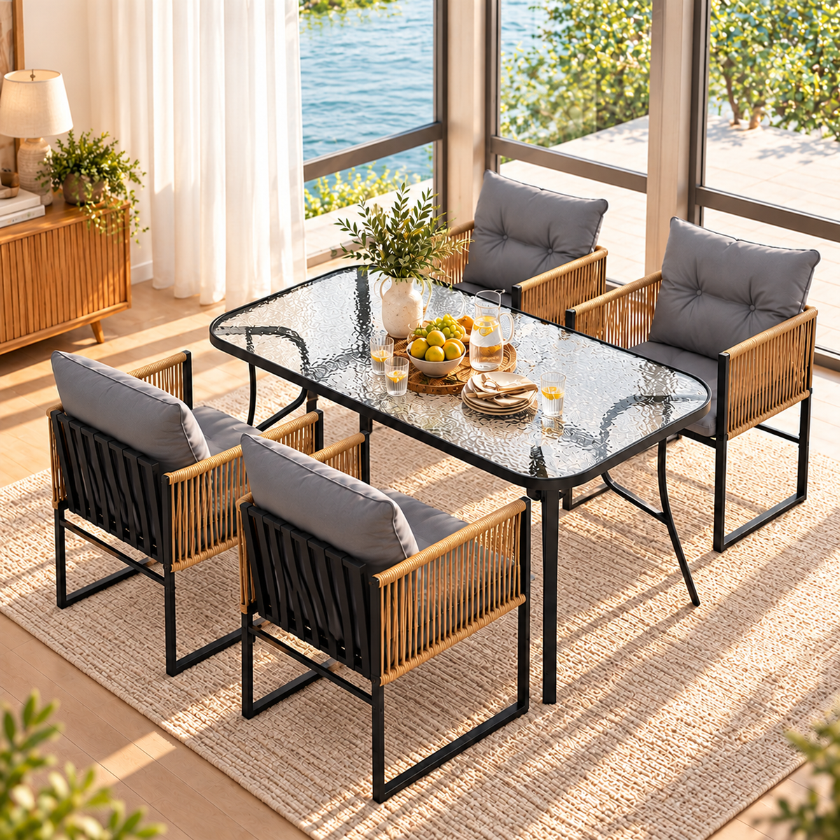 Gardeon 5PC Outdoor Dining Set 140CM Table and Chairs Patio Furniture Garden Cushion