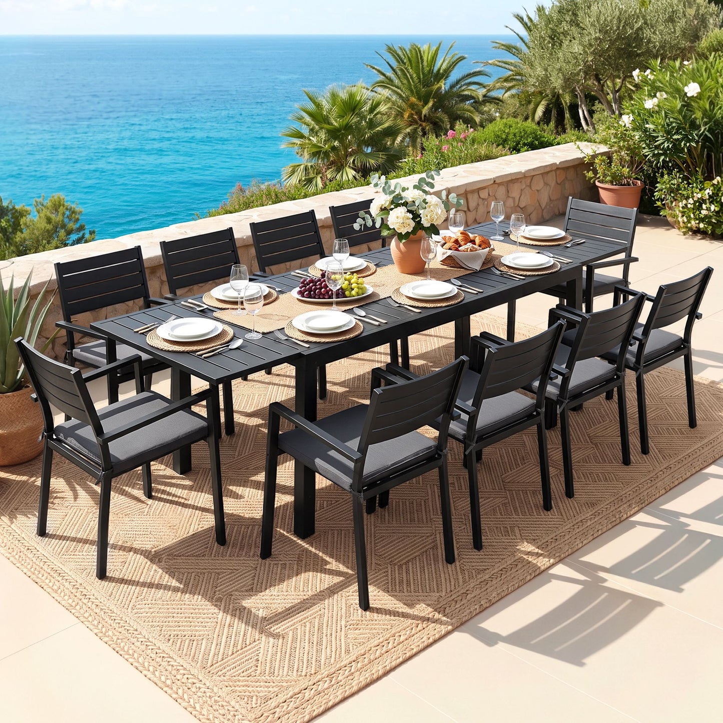 Gardeon Outdoor Dining Set 11PCS Aluminum Extendable Table and Chairs Patio Furniture Black
