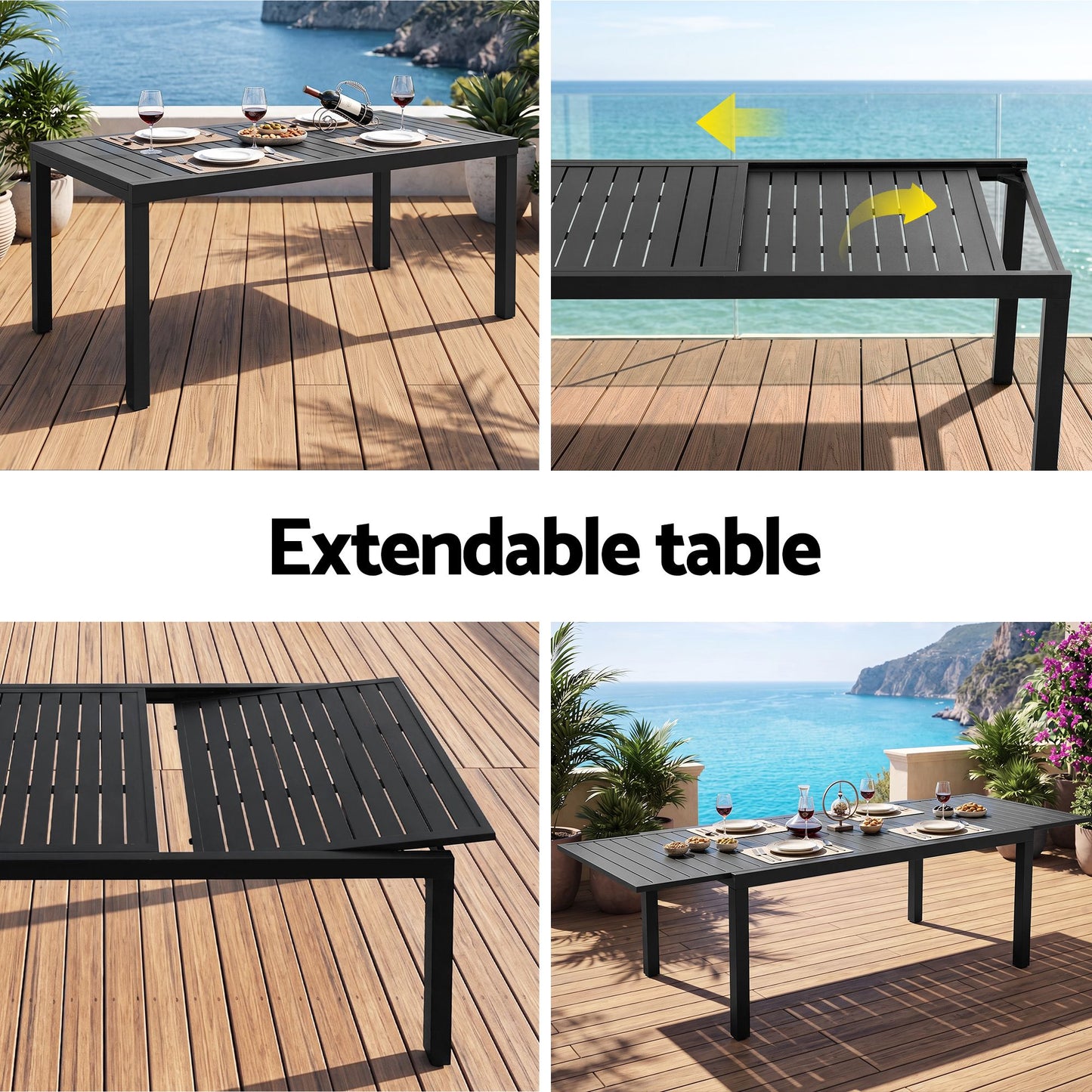 Gardeon Outdoor Dining Set 11PCS Aluminum Extendable Table and Chairs Patio Furniture Black