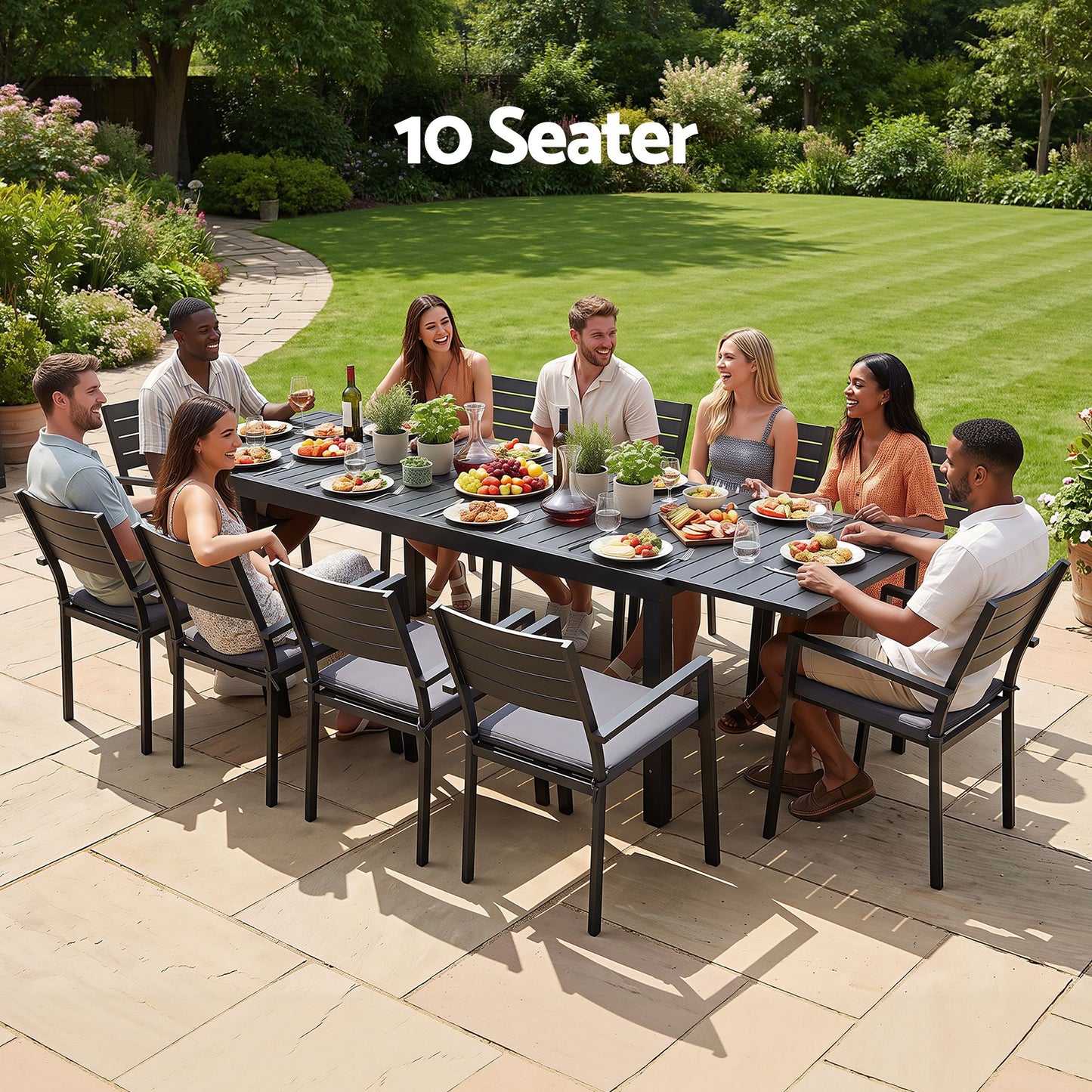 Gardeon Outdoor Dining Set 11PCS Aluminum Extendable Table and Chairs Patio Furniture Black