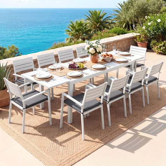 Gardeon Outdoor Essgruppe 11-teilig Aluminium Ausziehbarer Tisch und Stühle Terrassenmöbel Weiß