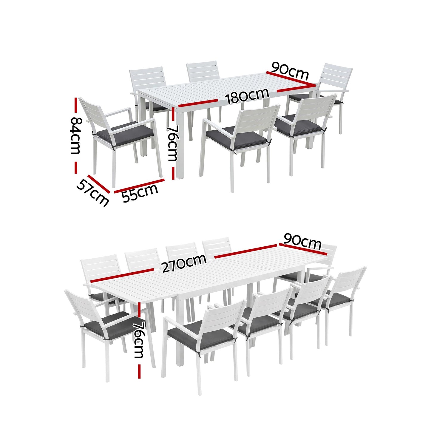 Gardeon Outdoor Dining Set 11PCS Aluminum Extendable Table and Chairs Patio Furniture White