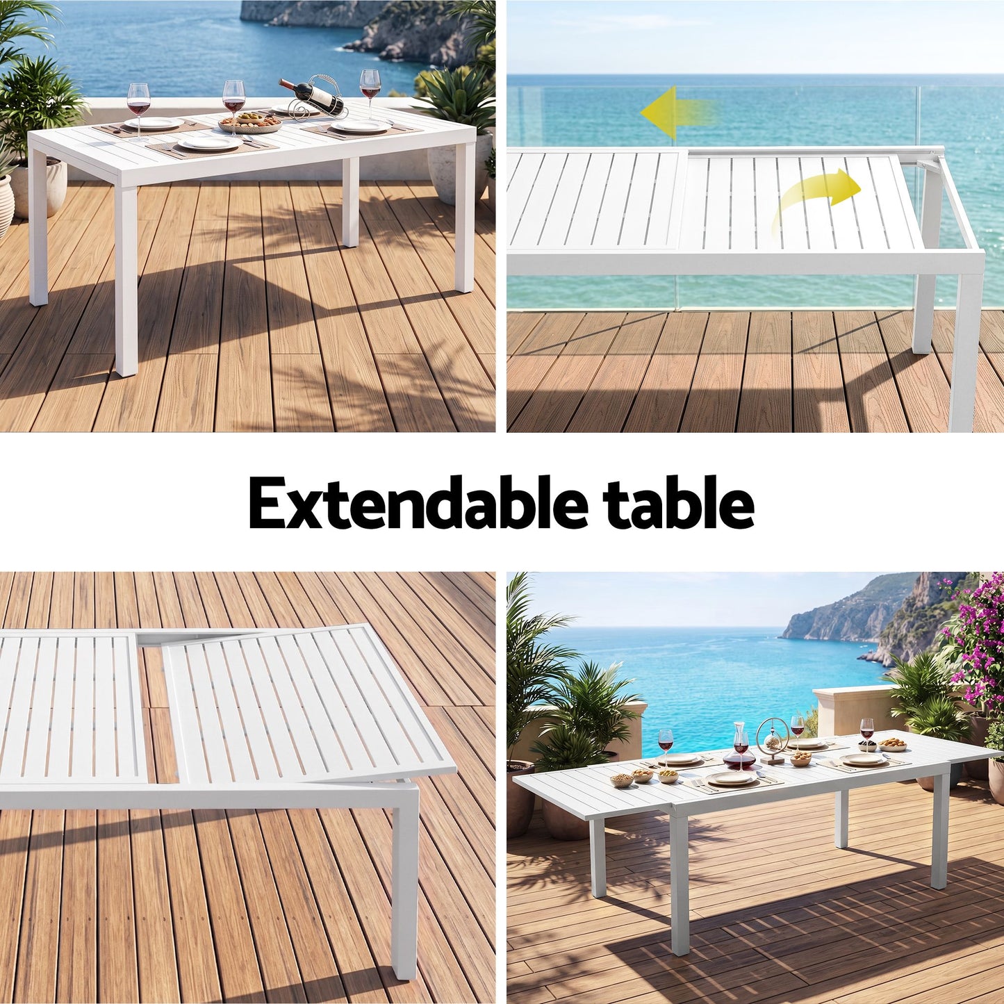 Gardeon Outdoor Dining Set 11PCS Aluminum Extendable Table and Chairs Patio Furniture White