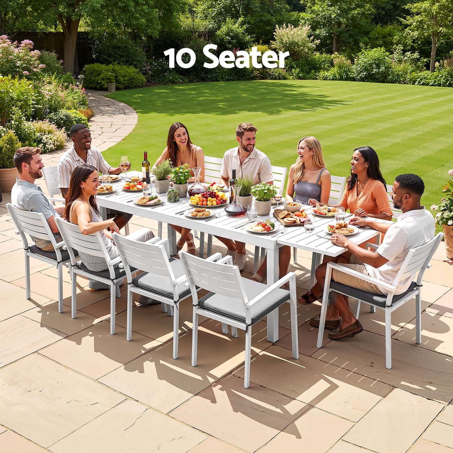 Gardeon Outdoor Dining Set 11PCS Aluminum Extendable Table and Chairs Patio Furniture White