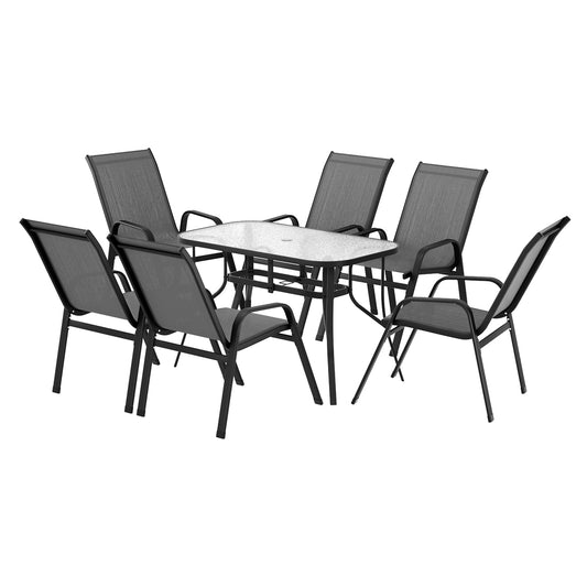 Gardeon 7PC Outdoor Dining Set Table and Chairs Patio Furniture Garden Bistro Set Grey
