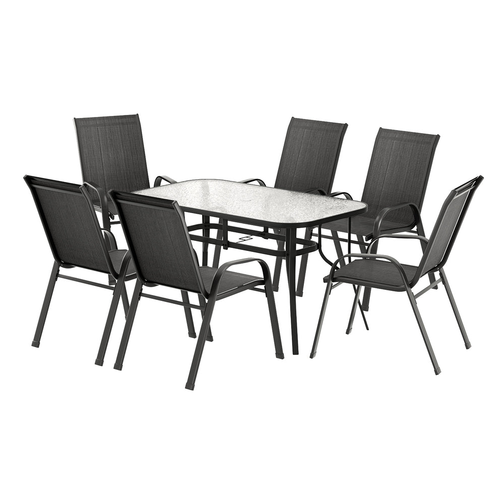 Gardeon 7PC Outdoor Dining Set Table and Chairs Patio Furniture Bistro Set Garden Black