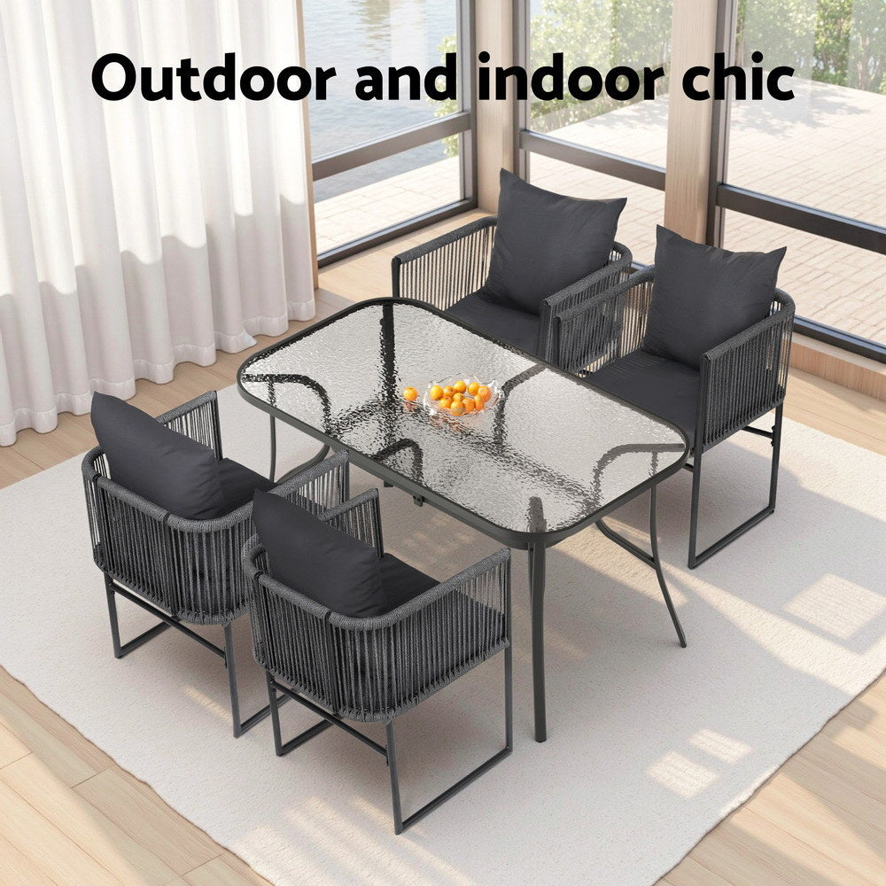 Gardeon 5PC Outdoor Dining Set Table and Chairs Patio Furniture Garden Bistro Set Black