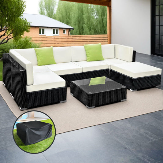 Gardeon 7-Piece Outdoor Sofa Set Wicker Couch Lounge Setting Cover