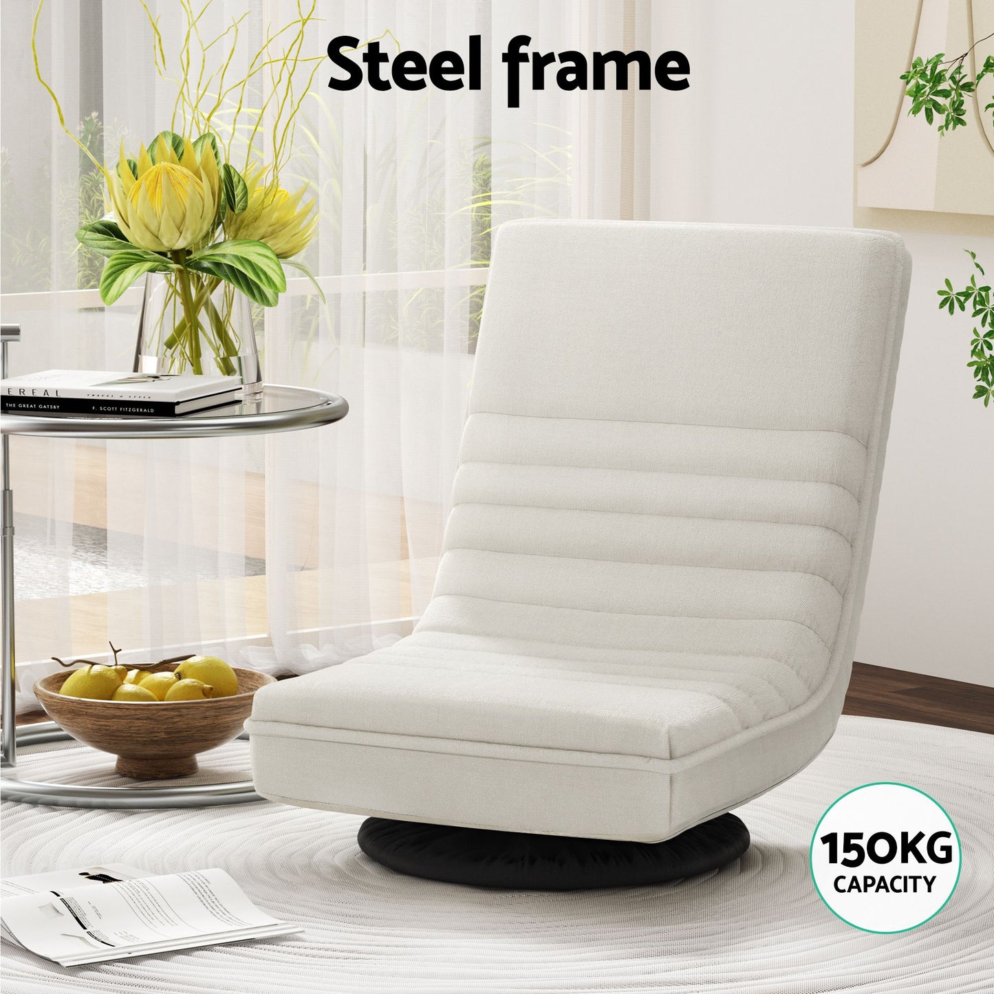 Artiss Swivel Floor Chair and Bedside Table with Charging Station Set