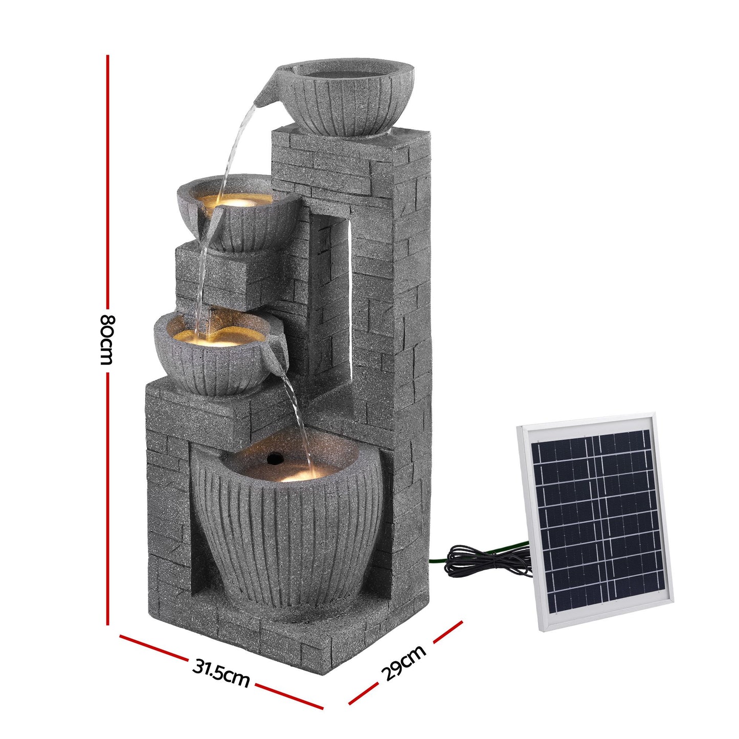 Gardeon Solar Fountains Water Features Cascading Design Polyresin 80cm Grey