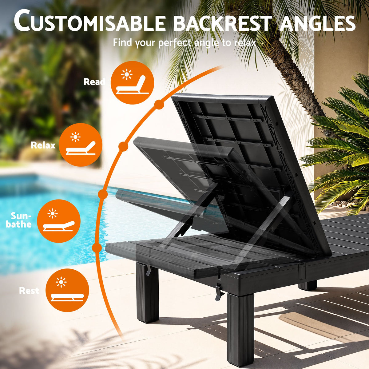 Gardeon 2X Foldable Sun Lounges Outdoor Recliner Patio Beach Chair Slatted Black