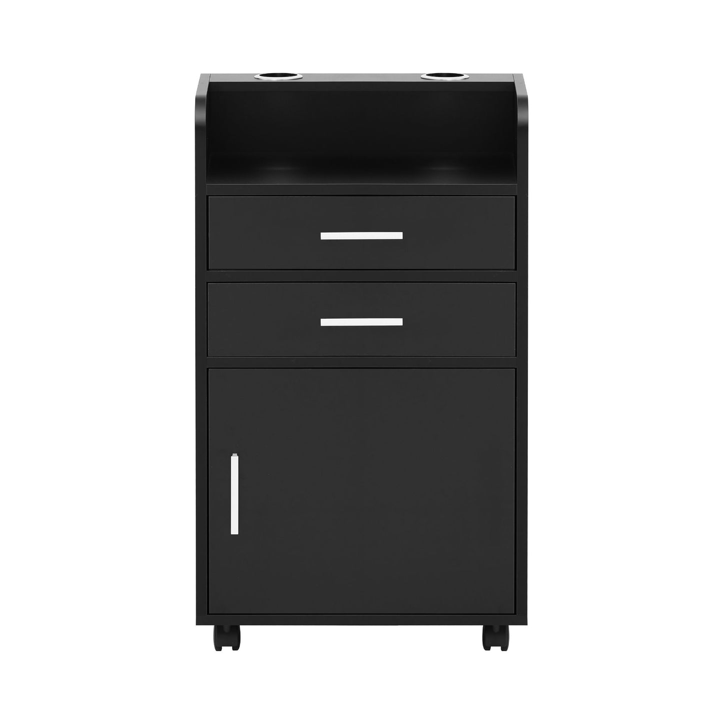 Artiss Professional Salon Station Rolling Cart, Hair Styling Beauty Cabinet with 2 Drawers & 2 Appliance Holders, Wood Barber Spa Trolley with 360° Wheels for Skincare & Vanity, Black