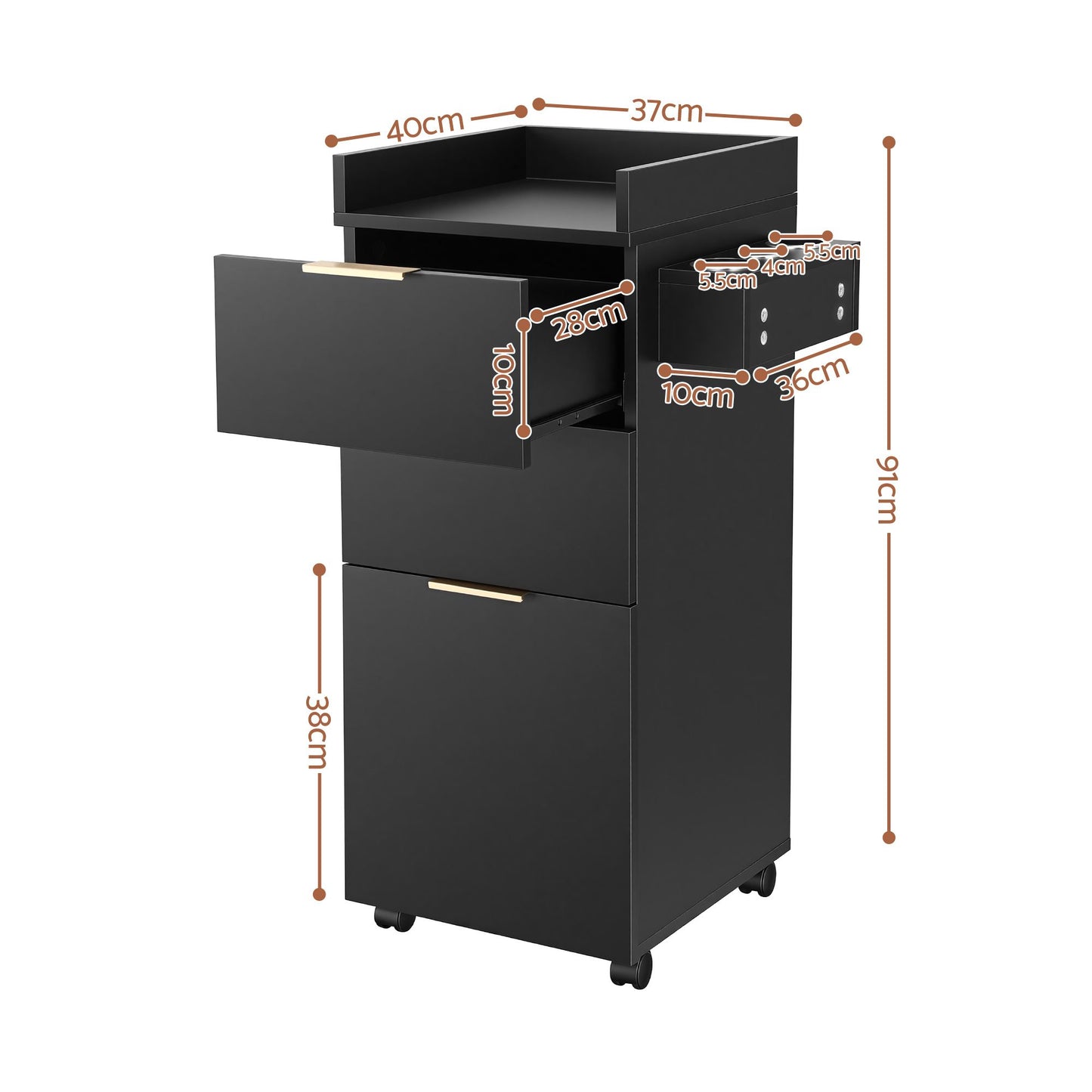 Artiss Professional Salon Station Rolling Cart, Hair Styling Beauty Cabinet with 2 Drawers, Large Supply Cabinet & 3 Appliance Holders, Wood Barber Spa Trolley with 360° Wheels for Skincare & Vanity, Black