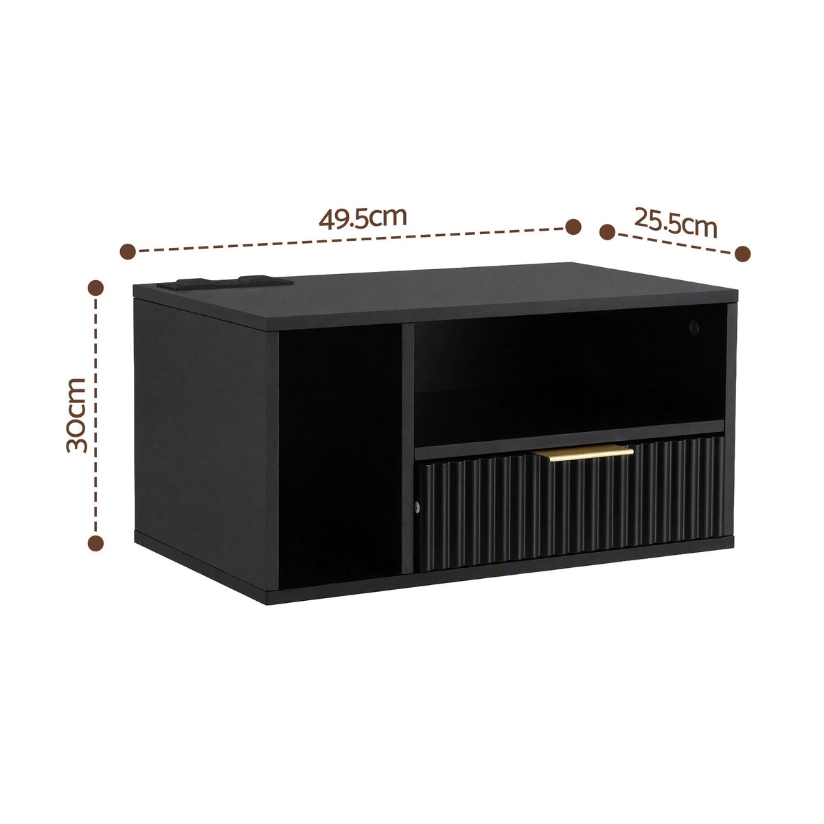 Artiss Floating Bedside Table with Charging Station Black Nightstand 1 Drawer