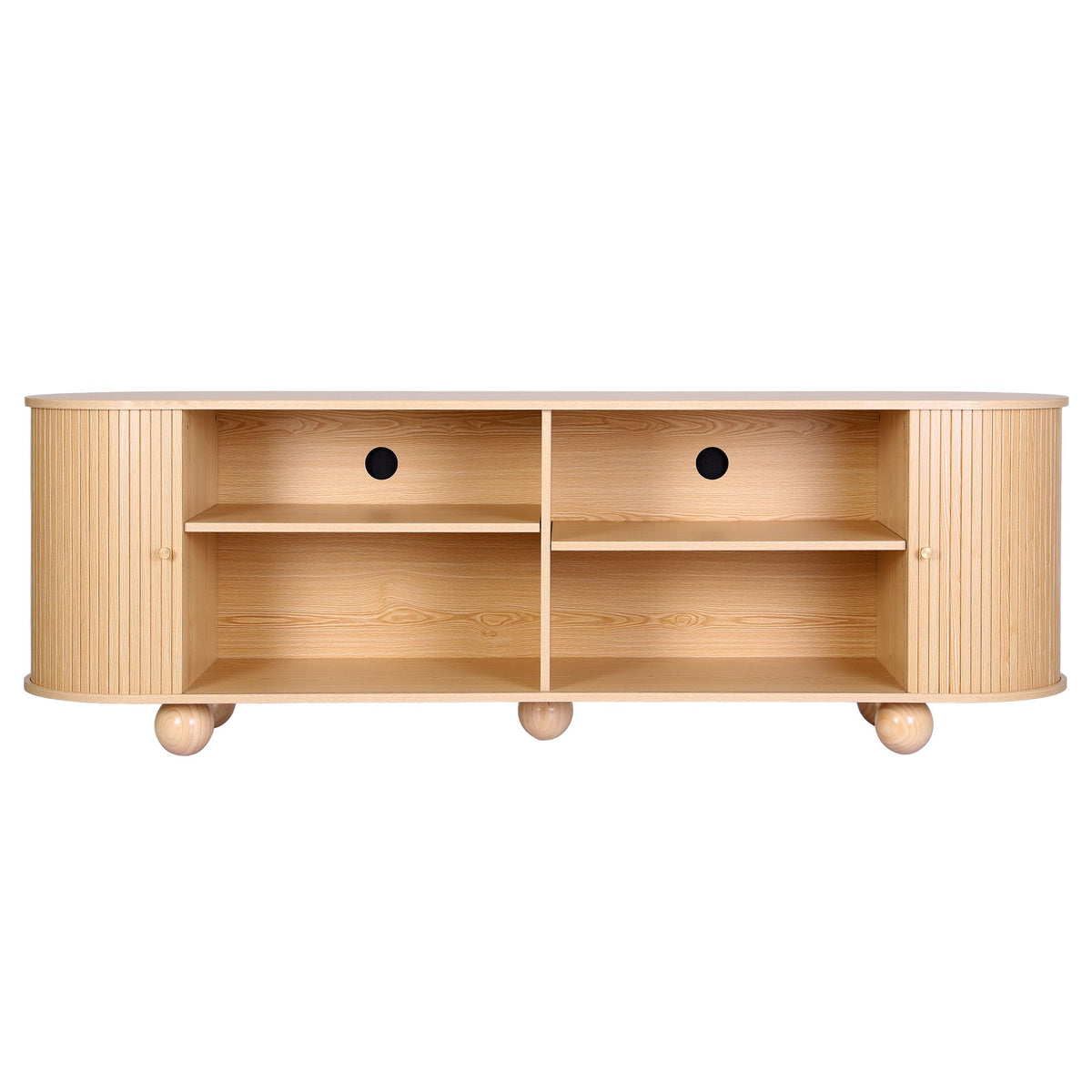 Artiss 180cm TV Unit Storage Shelf Curved Edge Sliding Fluted Style Door Pine