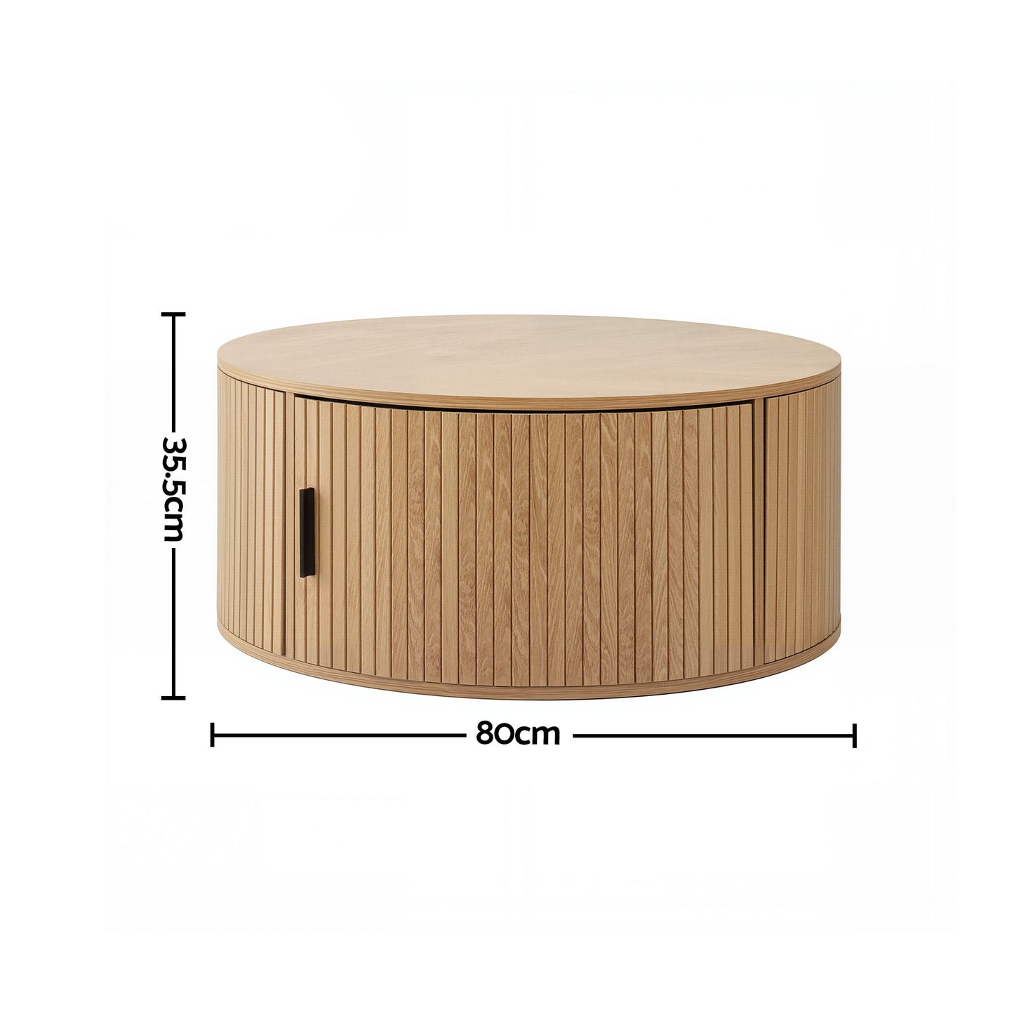 Artiss Round Coffee Table Storage Fluted Center Table Living Room Office 80cm Wood